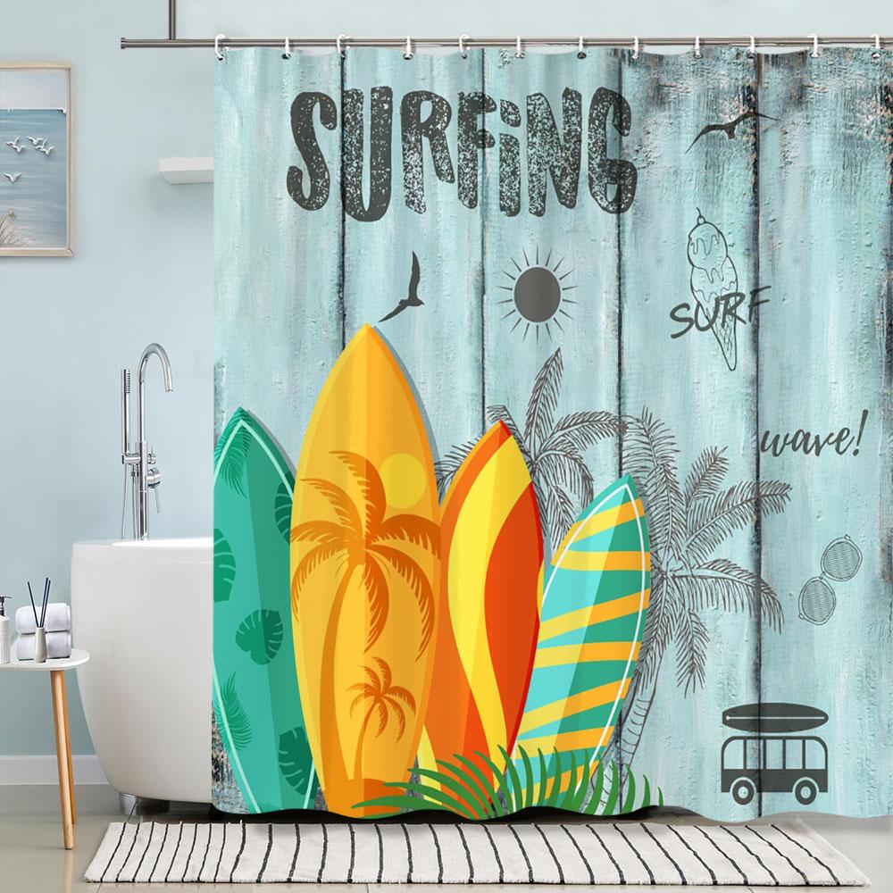 Turtle Shower Curtain Summer Beach Anchor Nautical Starfish Watercolour Art Creative Polyester Shower Curtains Bathroom Decor