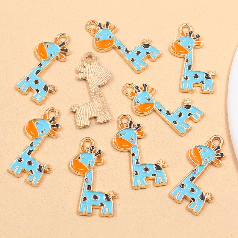 6-Color 15x24mm DIY Alloy Jewelry: Cute KC Gold Giraffe Charms with Drip Oil