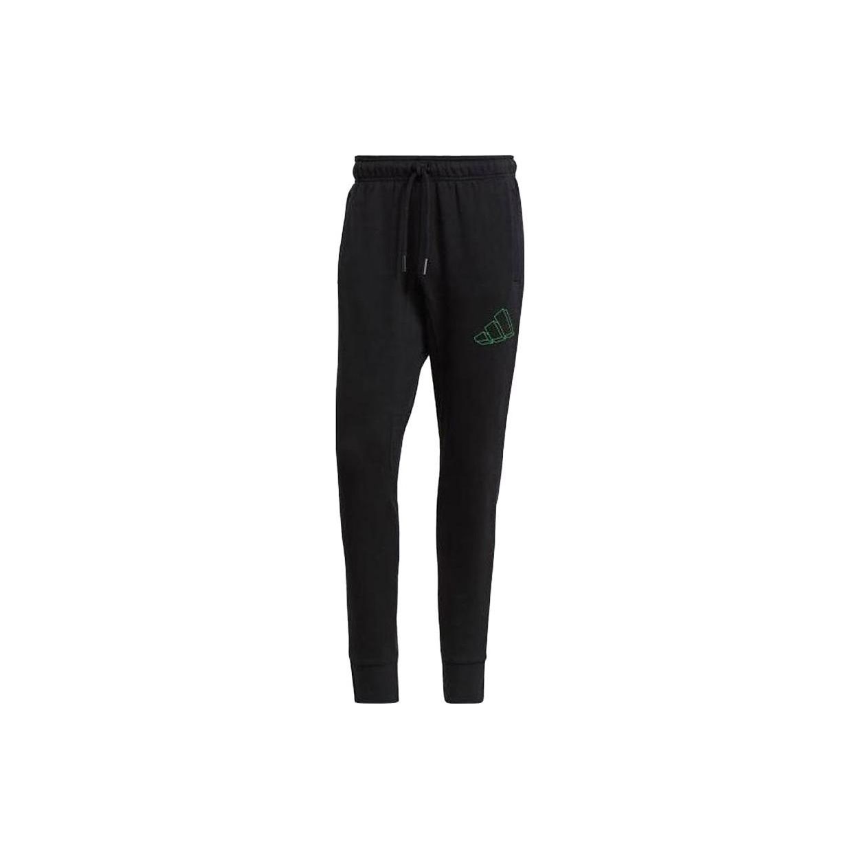 

Adidas Solid Color Logo Print Drawstring Joggers Men Bottoms Black GM6354