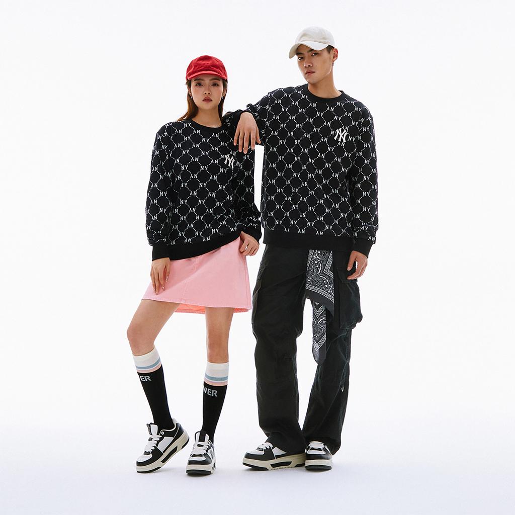 New MLB Chunky Liner 24SS New York Yankees Low Top Skateboard Shoes Unisex Black 3ASXCLS4N-50BKS