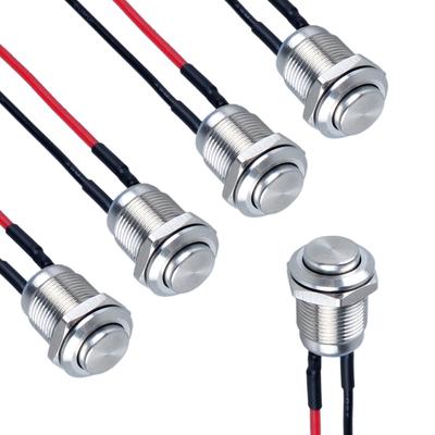 5pcs 12mm Round Head Momentary Push Button Switch Stainless Steel Normally Open with Pre-Soldered Cable ON-Off 1NO for Car Boat