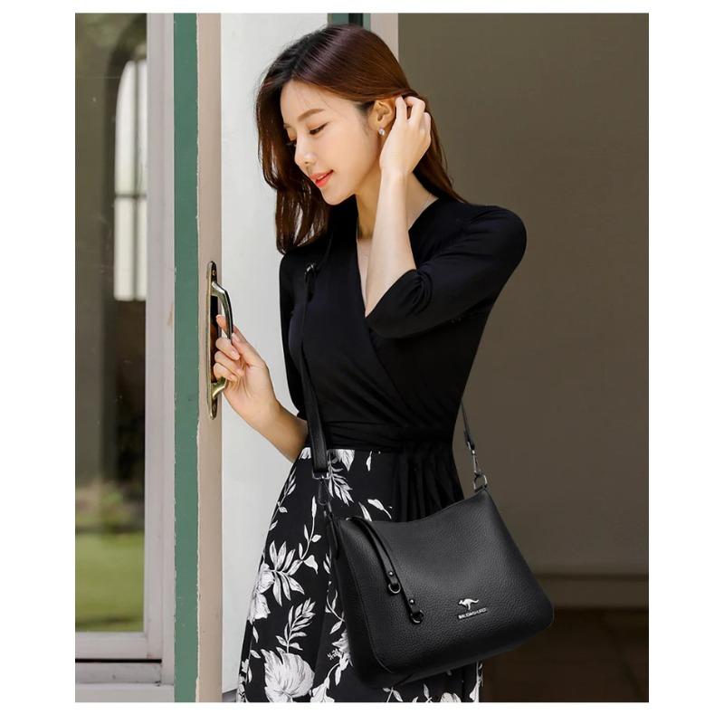 Women's Vintage Leather Crossbody Bag Multi-Pocket Soft Leather Shoulder Bag Tassel Shoulder Bag for Daily Use Shopping Commuting