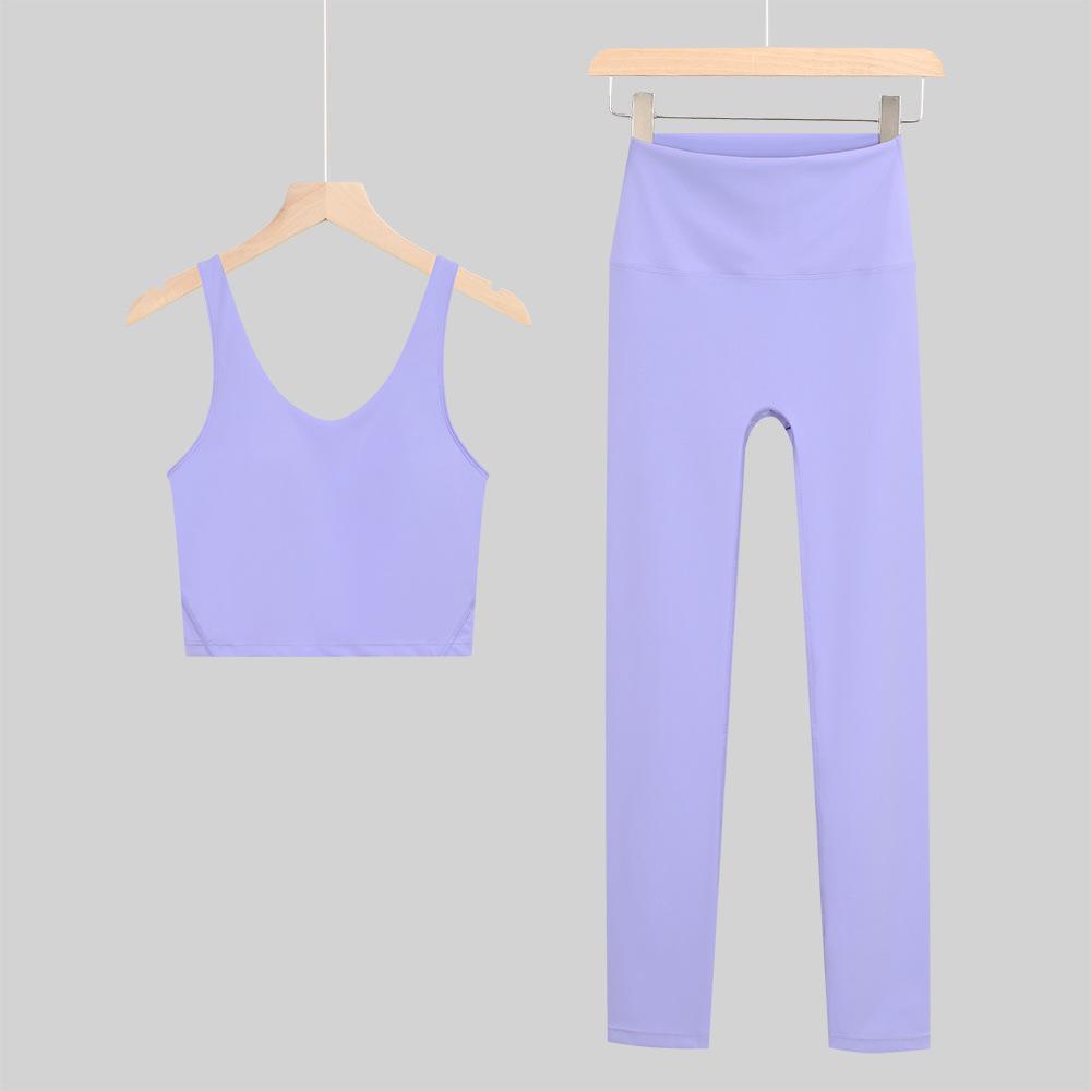 Lulu U-Back Sports Tank  9-Point Yoga Pants Set with Bare-Feel Push-Up Bra for Women s Fitness XL (8)