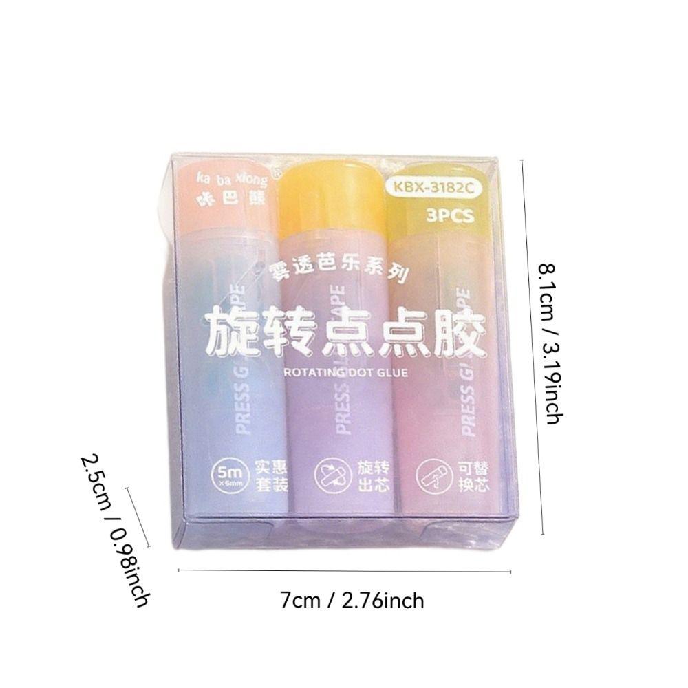 3pcs/set 360° Rotation Head Dot Glue Tape Large Capacity Dispensing Pen  School Supplies