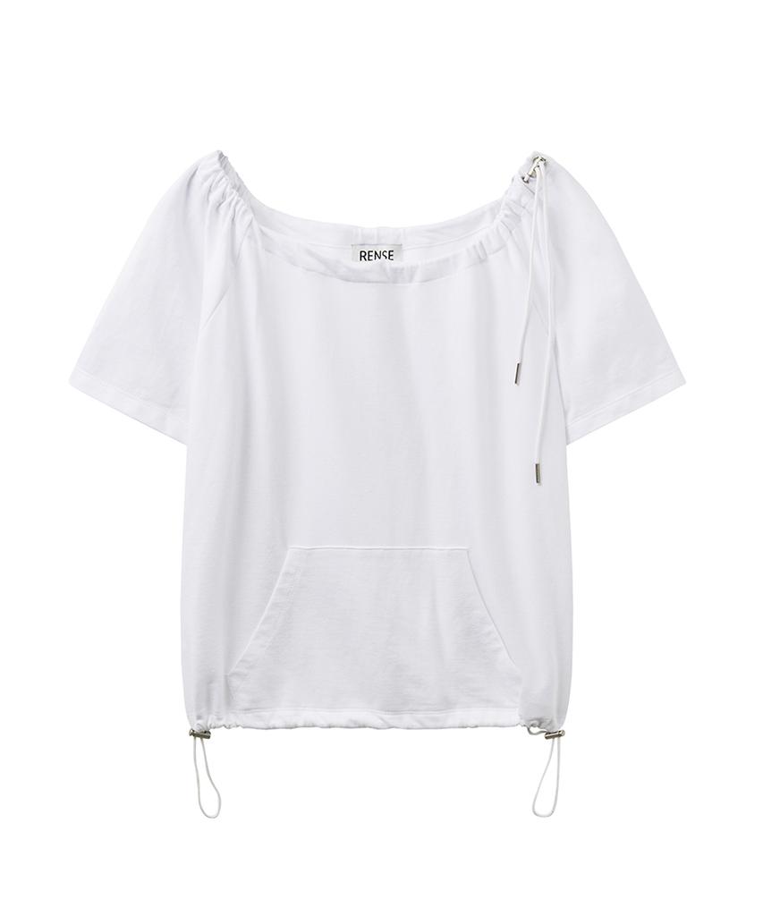 Lense Drawstring Off Shoulder Tee White