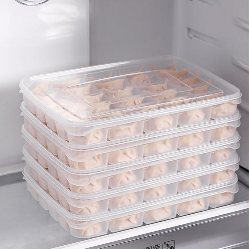 20/30 Grids Kitchen Storage Box Refrigerator Organizer Transparent Reusable Food Containers Tray With Lid For Dumpling Wonton