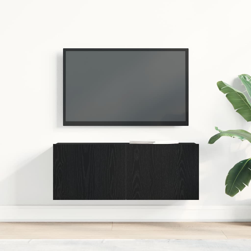 TV Stand Black Oak Effect 80 x 30 x 30 cm Engineered Wood