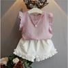 New Korean Style Children's Summer Outfit for Girls Short Sleeve Shorts Two-Piece Set Chiffon T-Shirt Two-Piece Set