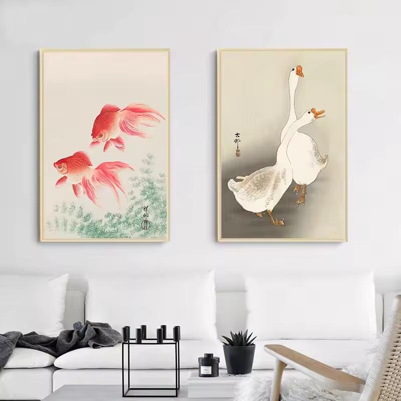 Japanese Ohara Koson Ukiyo Wall Art Poster Vintage Goldfish Lotus Owl Crane Canvas Painting for Guest Room Home Bar Cafe Decor