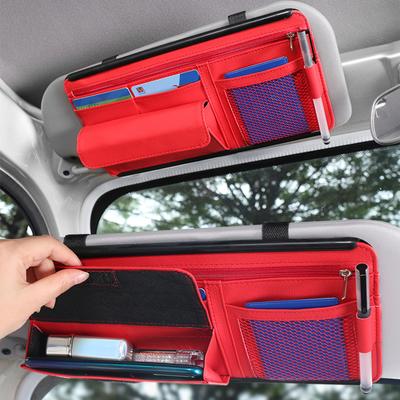 5 In 1 Car Organizer Sunshade Storage Car Sun Visor Clip Leather Stowing Box Pen Card Ticket Sunglasses Clip Bag Car