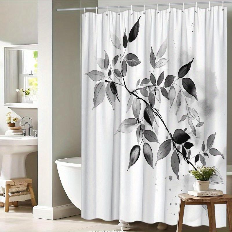 Black and white watercolor shower curtain gray branches simple gradient design waterproof shower curtain machine washable