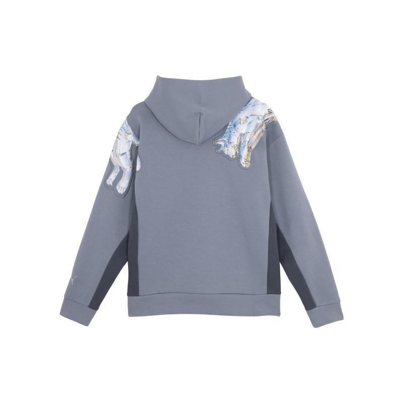 Puma FW23 Metallic Logo Patchwork Hoodie Unisex Tops Grey 622615-92