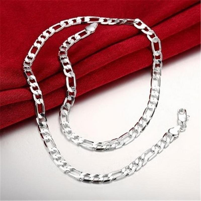 Wholesale 925 Sterling Silver Men Flat Sideways Chain Necklace 4MM 16"-30"
