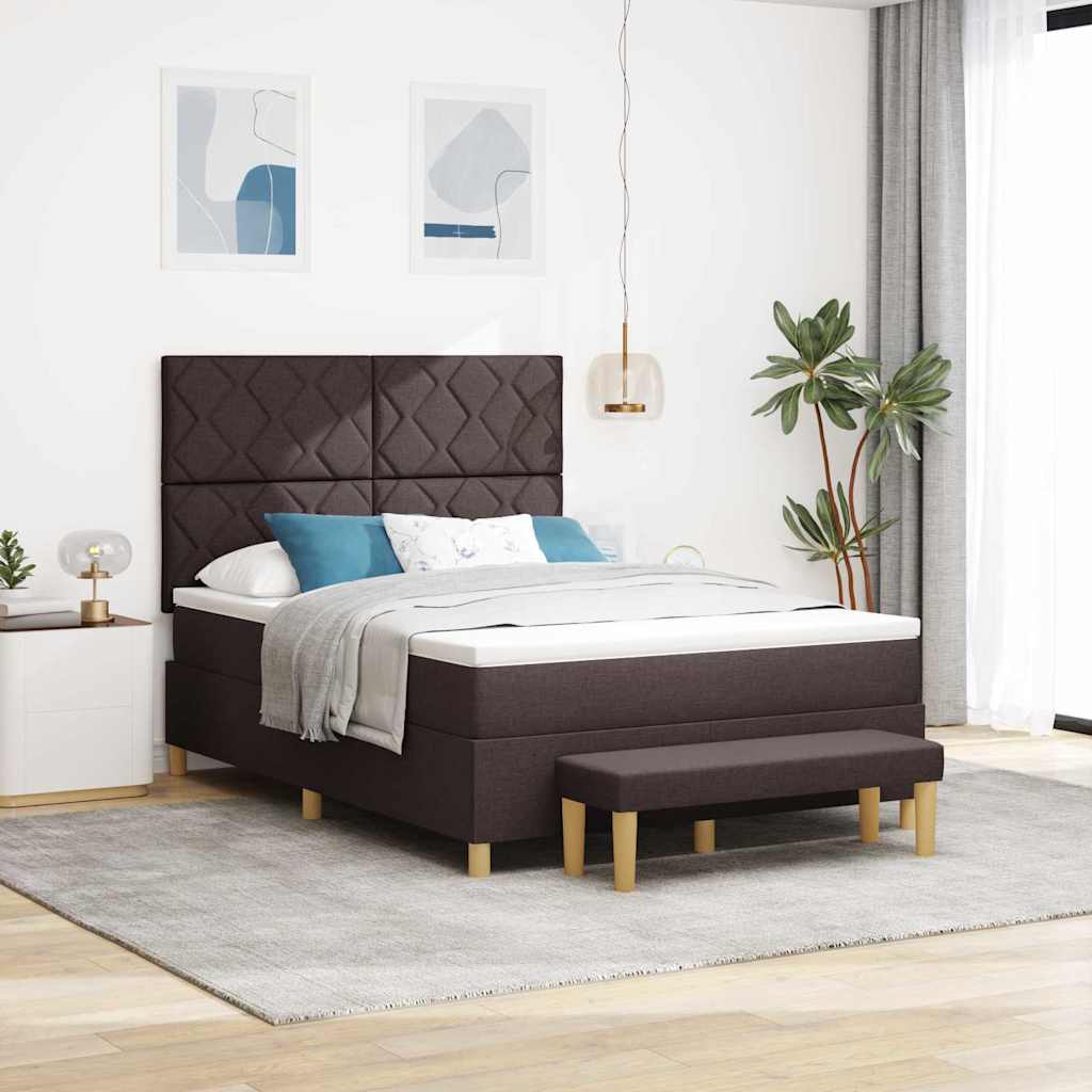 Box Spring Bed with Headboard Dark Brown 190 x 140 cm Fabric