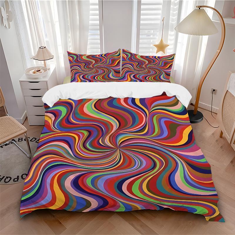 3pcs Psychedelic Waves Bedding Set, Includes 1 Comforter + 2 Pillowcases, Without Pillow Inserts, Soft Comfortable, Lightweight Breathable,