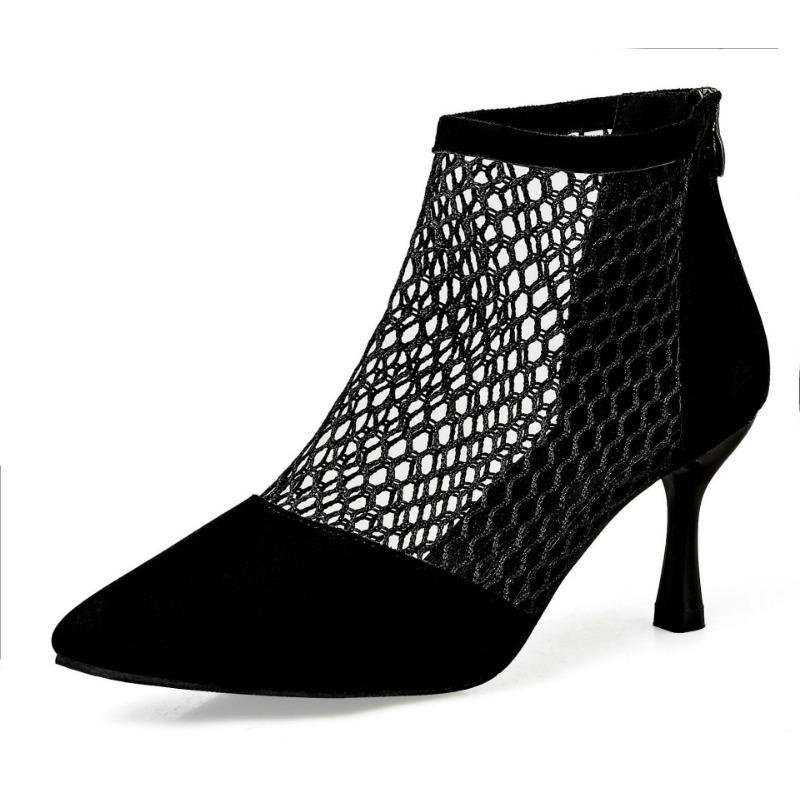 Spring and summer new suede pointed stiletto sexy sandals women's mesh fashion high heels stiletto single shoes