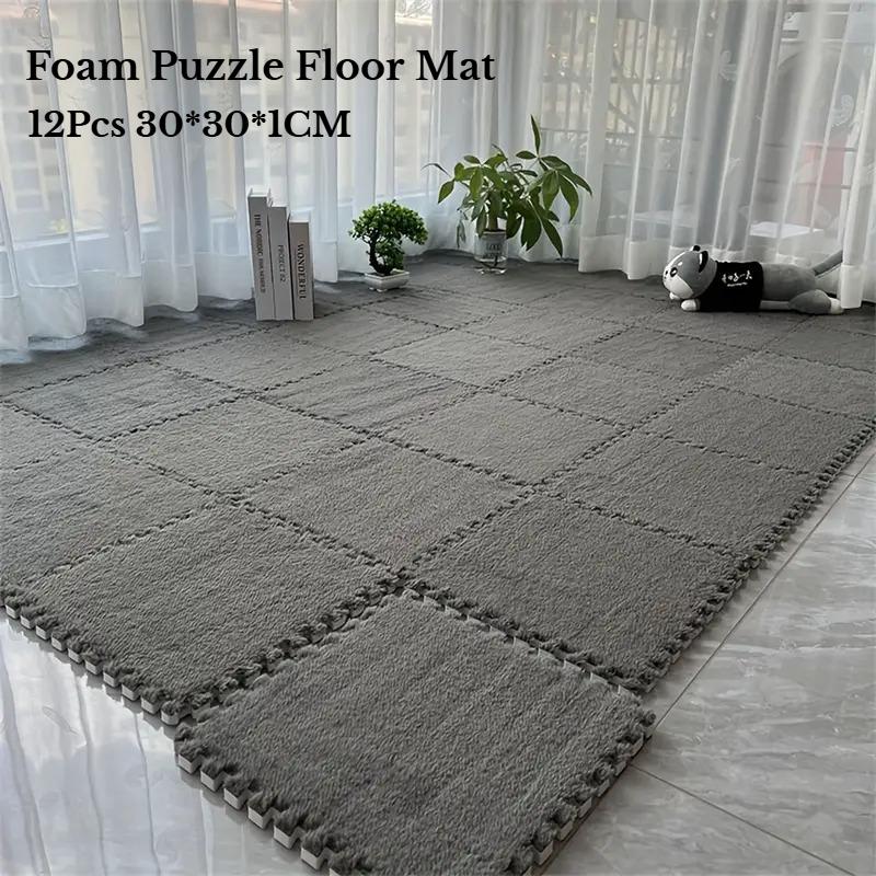 12Pcs Plush Foam Puzzle Floor Mats 30x30cm Soft Interlocking Playmat for Bedroom Game Room Home Decor