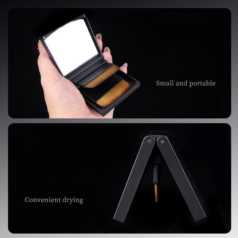 2Pcs Ultra-Thin Compact Foundation Brush With Mirror Box Easy To Carry Flat-Head Makeup Brush No Trace Replaceable Makeup Tools