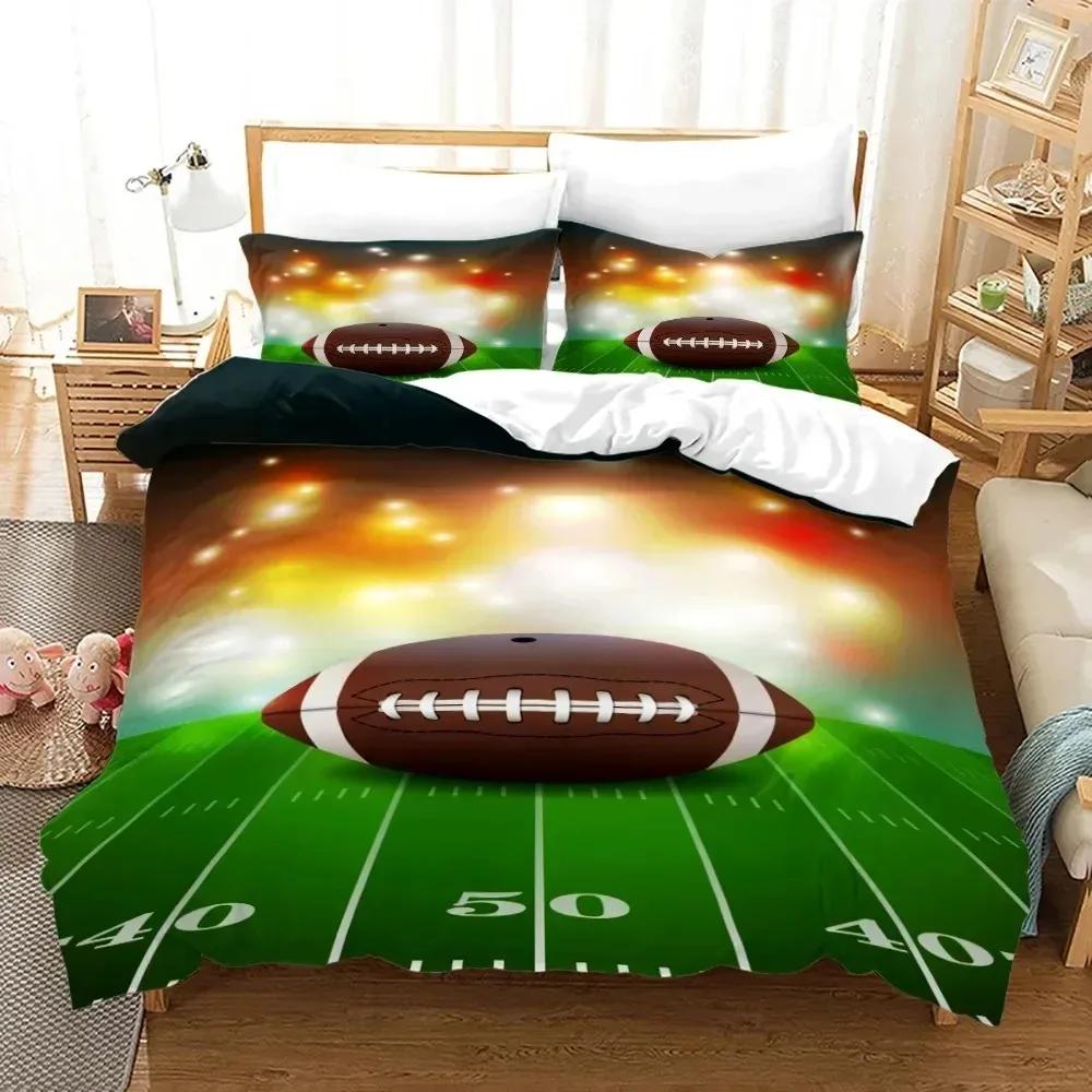 Copripiumino Calcio King Queen Size Set Biancheria da Letto Gioco Rugby Per Ragazzi Adolescenti Uomini Appassionati di Sport Atleti Copripiumino in Poliestere