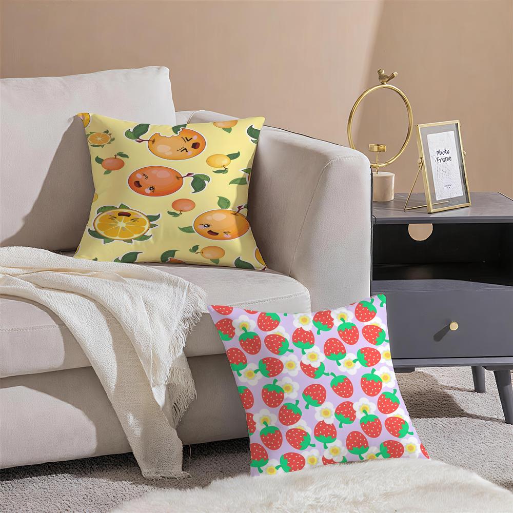 Fashionable Fruit Print Pattern Art Cushion Cover Pillowcase Short Plush Invisible Zipper Room Sofa Cushion Cover