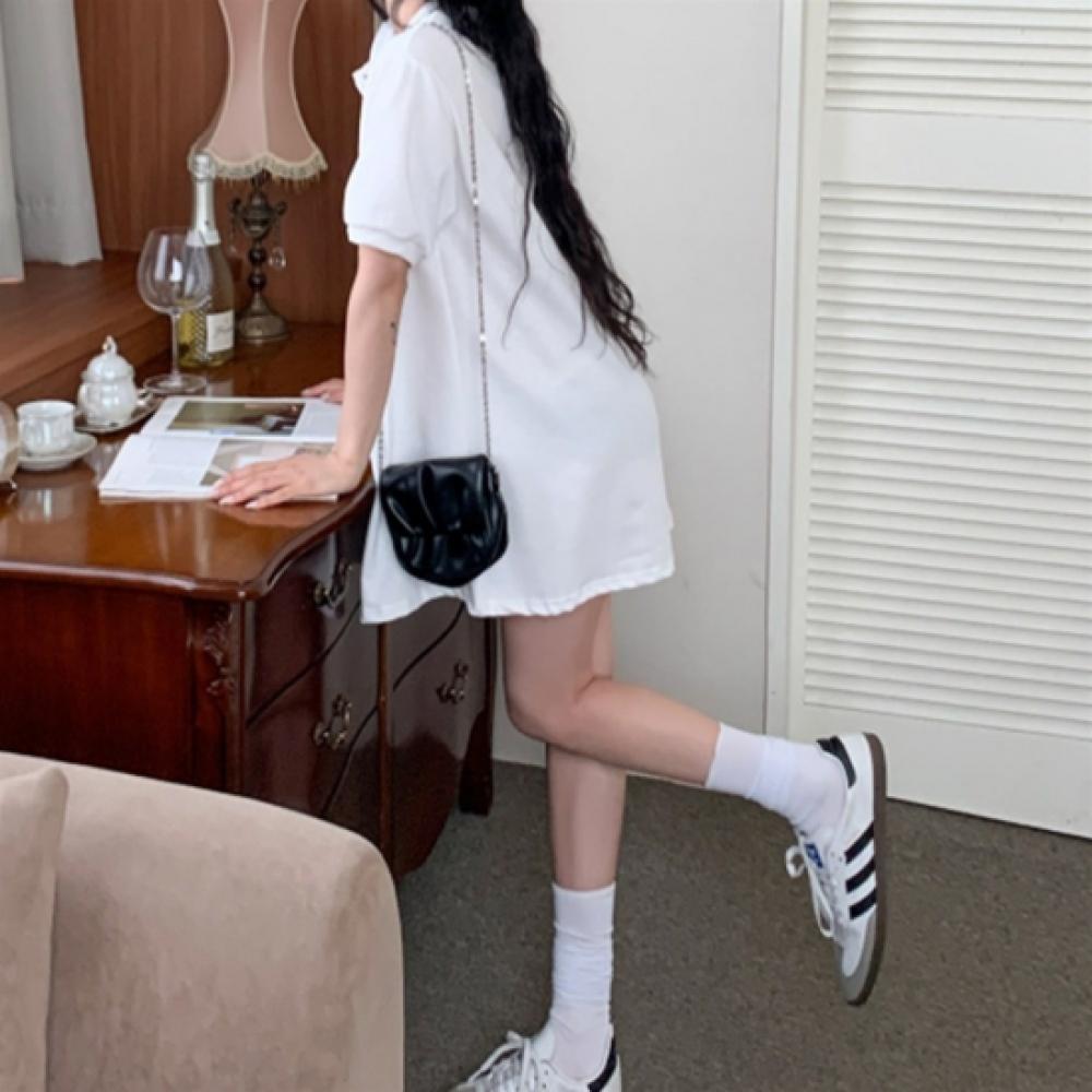 New Arrivals Open Run Women Hip Mood Loose Fit Open Collar Short Sleeve Mini Dg