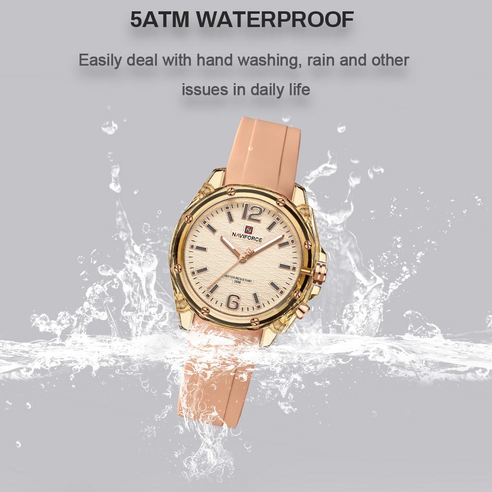 Naviforce Women's Simple Watch Quartz Movement Luminous Pointer Waterproof 50m Silicone Strap Lightweight Women's Girls Casual Fashion Watch NF6103