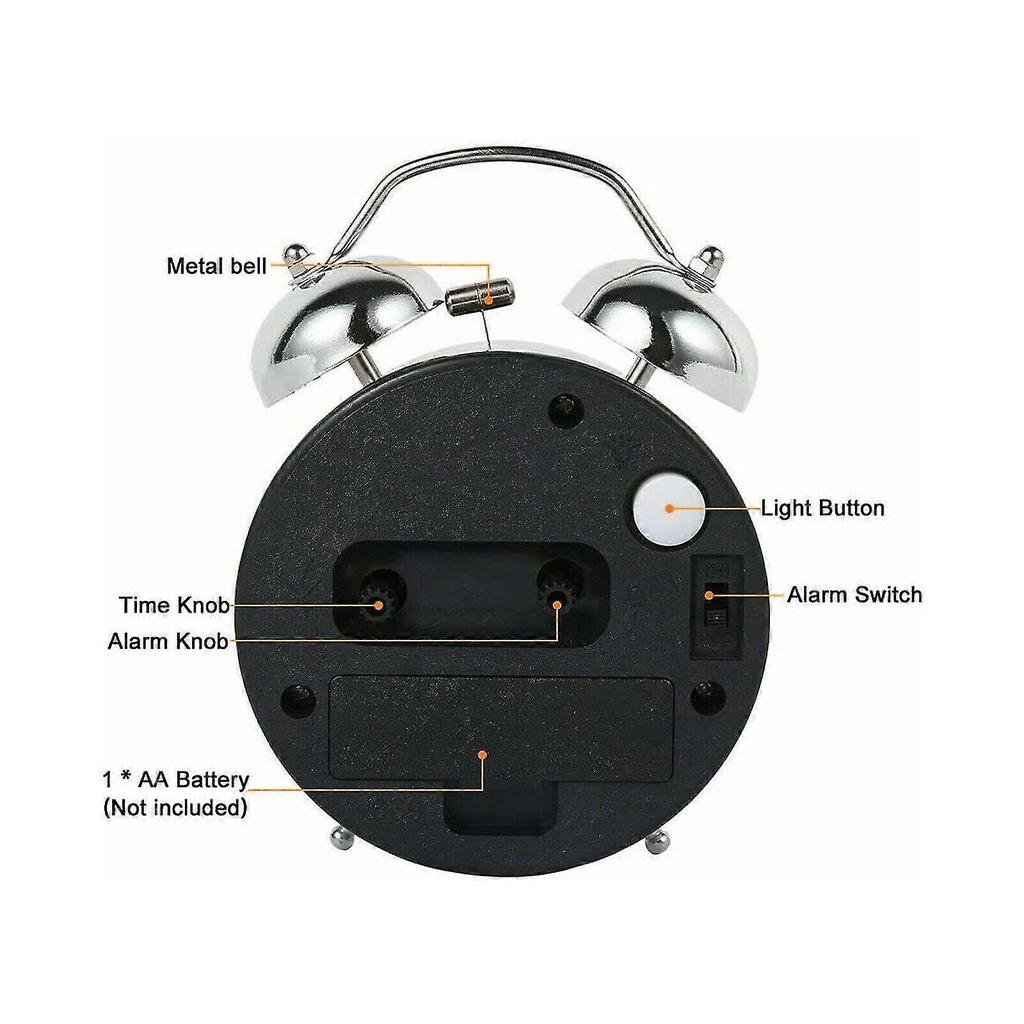 3 Inches Twin Bell Super Loud Alarm Clock with Nightlight for Heavy Sleepers Bed Desktop Student Decor