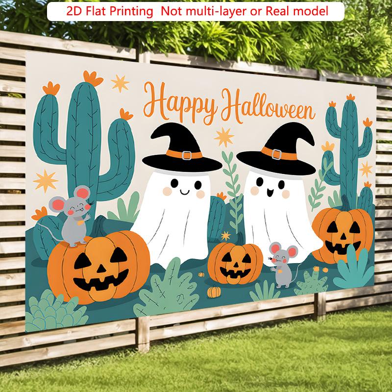 Party Backdrop Halloween Flat Cute Ghosts Pumpkins Cactus Mouse Photo Booth Decor Party Decor