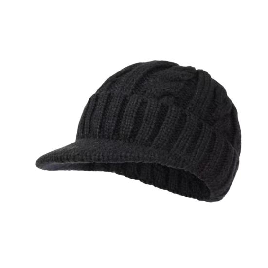Short Brim Knitted Hat for Men Winter Warm Fleece Lined Thick Cable Knit Cuff