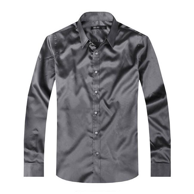 Lose Seide Satin Hemd Männer Marke Langarm Männer Kleid Shirts Hohe Qualität Hochzeit Party Chemise