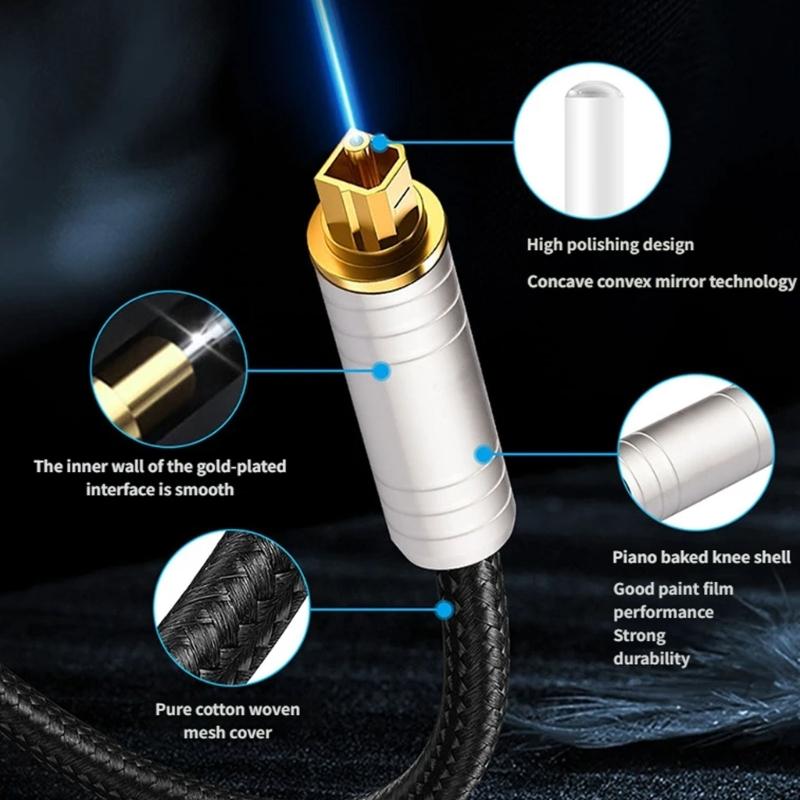 Digital Opticals Sound Cable With 24K Gold Plated Connectors For High Fidelities Sound Transmission To Home Theater Systems