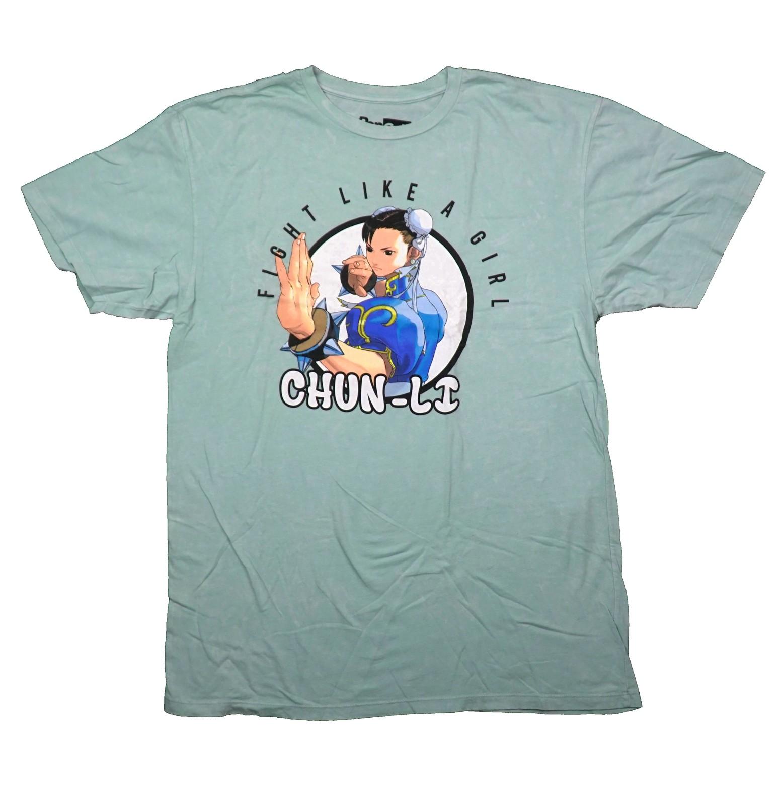 Street Fighter New Adult T-Shirt - Chun-Li Fight Like A Girl Stone Wash L