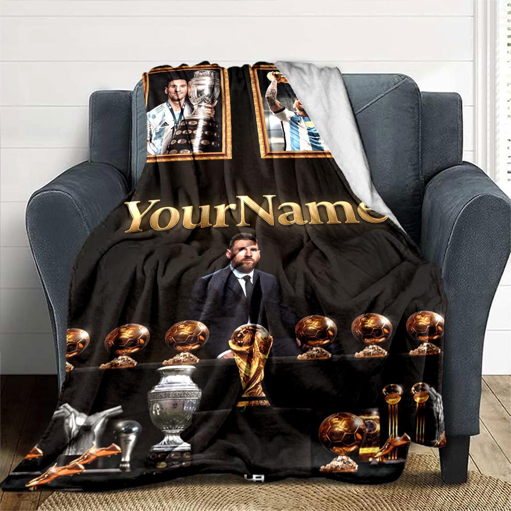 Messi Customize Your Name Blanket Multi-purpose Personalized Blanket Soft Warm Cozy Versatile for Bedding Sofa Nap Office Chair