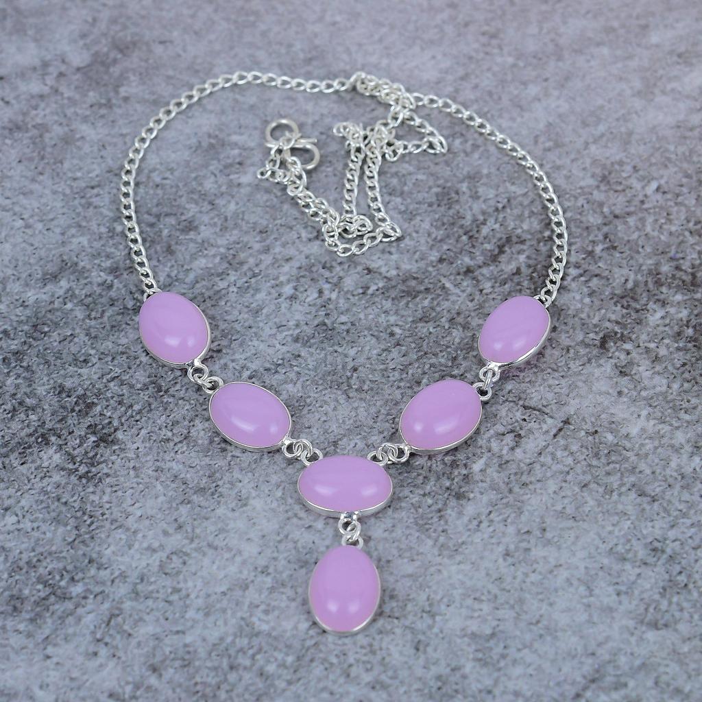 Pink Chalcedony Gemstone Handmade 925 Sterling Silver Jewelry Necklace 18" M-391