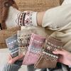 Japanese Bow Fair Isle Mid-Calf Women's Wool Socks - Autumn/Winter Warmth with Ruffle Accents