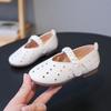 Girls Leather Shoes Spring Summer White Cut Out Versatile Kids Fashion Shallow PU Soft Casual Flats Shoes for School Hook & Loop