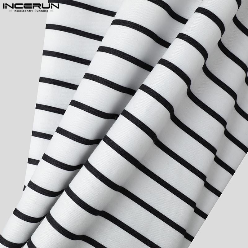 INCERUN Men Sleeveless Striped Print Casual Loose Tank Tops