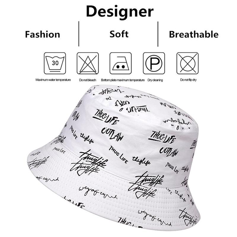 Unisex Double-Sided Reversible Letter Embroidery Printing Personality Bucket Hat Fishermen Caps Outdoor Casual Cap Sunscreen Hat