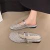 Cool slippers women's 2025 summer new temperament simple casual rhinestone hollow breathable bag head half slippers women's outer wear