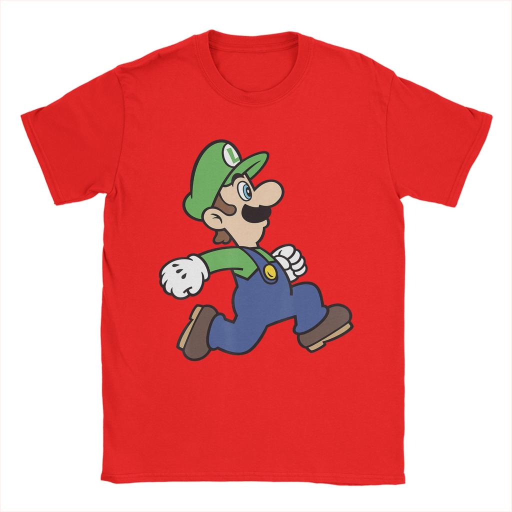 Super Marios Luigi Run Portrait T-Shirts Novelty Cotton Tee Shirt Crewneck Short Sleeve T Shirt Graphic Printed Clothes Unisex