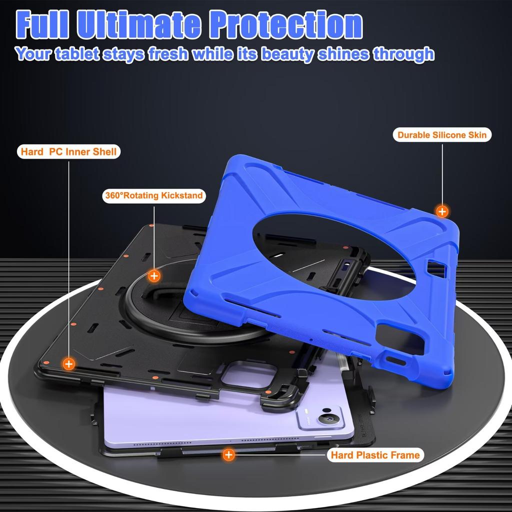 PC +Silica Gel 3 Layer Protective Cover Case for Xiaomi Redmi Pad 5 6 7,360 Rotation Hand Shoulder Strap Stand with Pen Slot