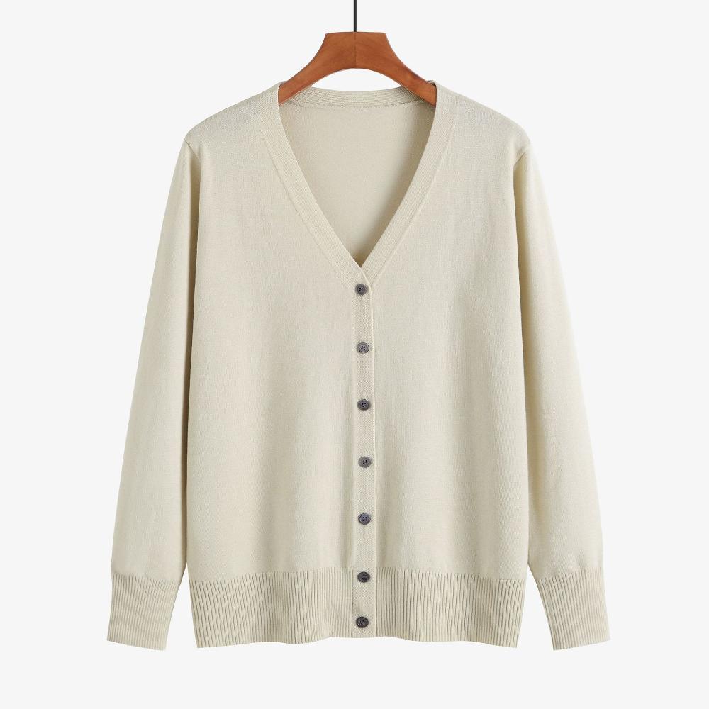 Dames effen lichtgewicht casual gebreid shirt V-hals lange mouwen slank ademend gebreid vest lente herfst mode eenvoudige losse zachte plus jas voor dames