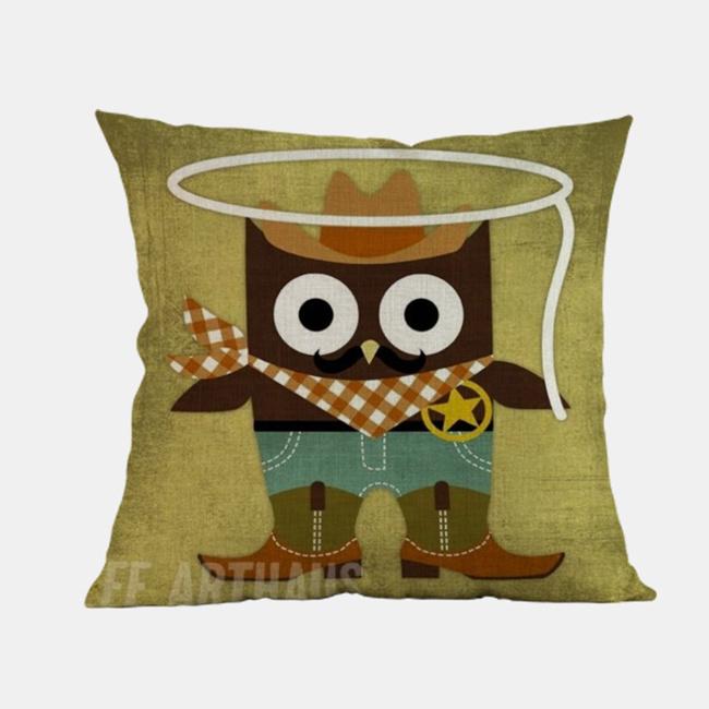 Owl Cartoon Animal Style Cushion Cover Cute Children Painting Cotton Linen Room Sofa Decoration Throw Pillow Case Cojines