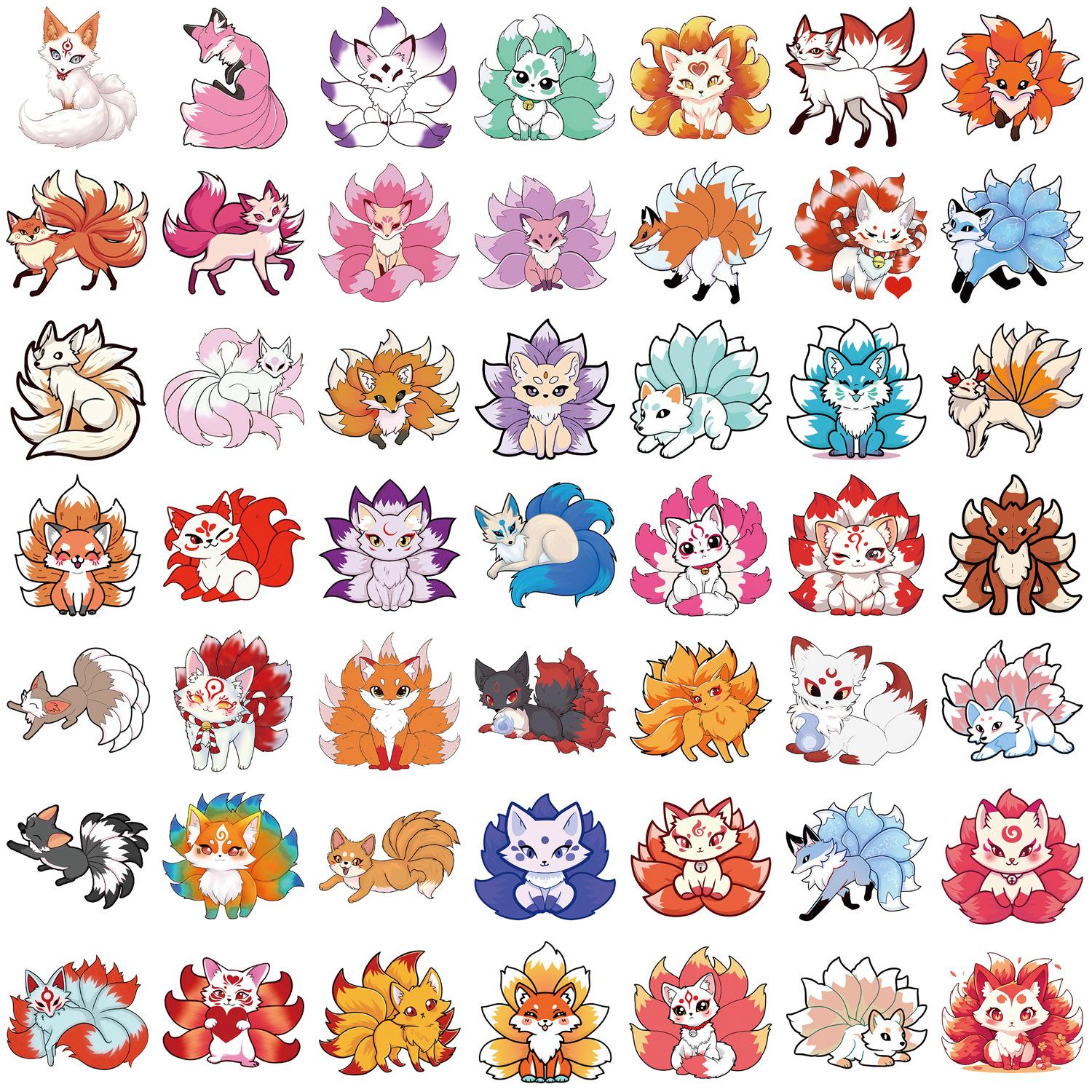 

50 Новых Мультяшных Стикеров Граффити Девятихвостый Лис Украшают Ipad Чемодан Блокнот Сделай Сам Водонепроницаемые