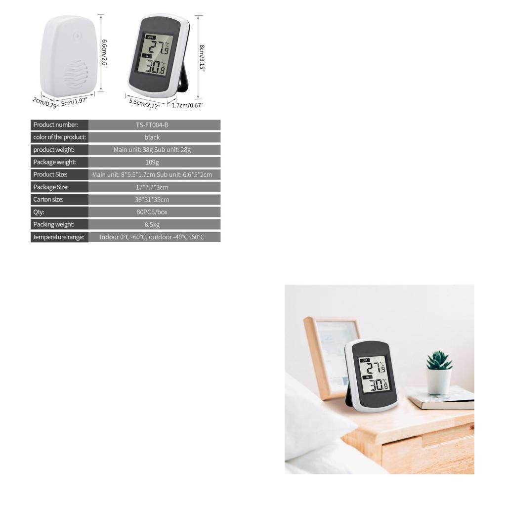 Wall Mount Wireless Indoor Outdoor Thermometer Gauge Easy to Read Supplies CN
