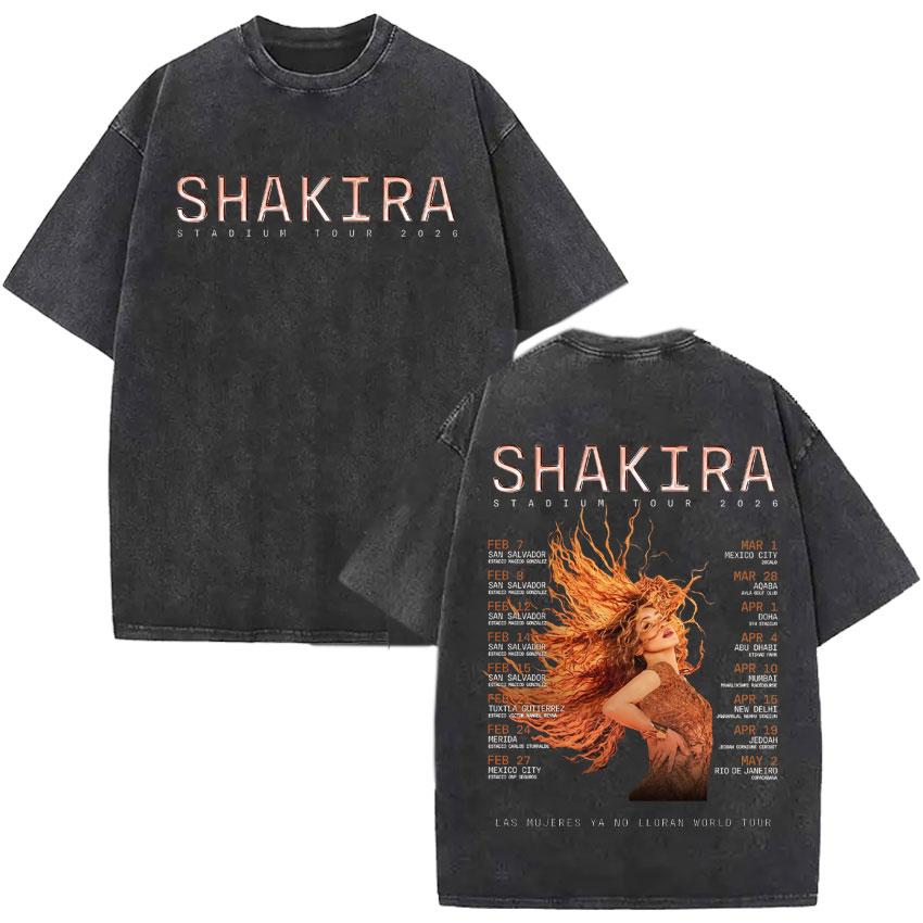 Singer Shakira Las Mujeres Ya No Lloran World Tour Tshirts Mens Hip Hop Tshirt Vintage Washed Summer Oversized Cozy Tee Shirt