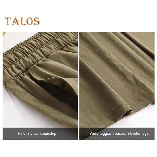Women Cropped Pants Elastic High Waist Adjustable Drawstring Culottes Solid Color Wide Leg Casual Pants Daily Wear