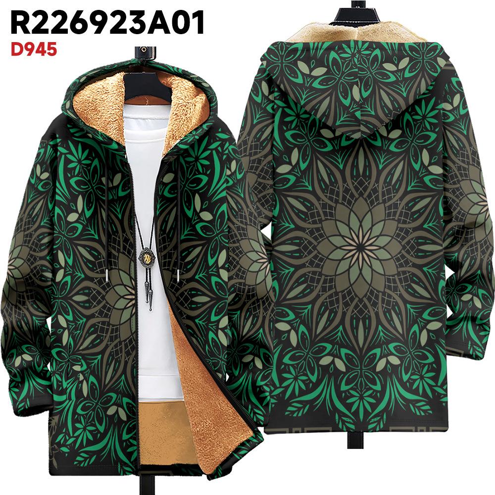 New jacket: multi-colored pattern elements, zipper hooded cardigan, thickened winter fleece padded clothes, yellow lining, trendy cotton clothes