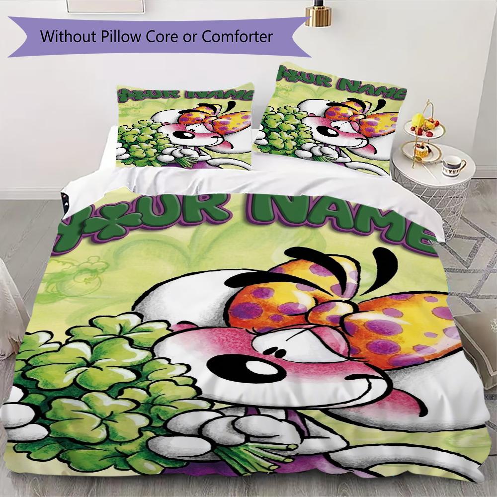 Custom Name Diddl Pattern Bedding Uilt Set Uilt Cover Pillowcase Home Decoration Birthday Gift (1*duvet Cover+2*pillowcase Without Core)