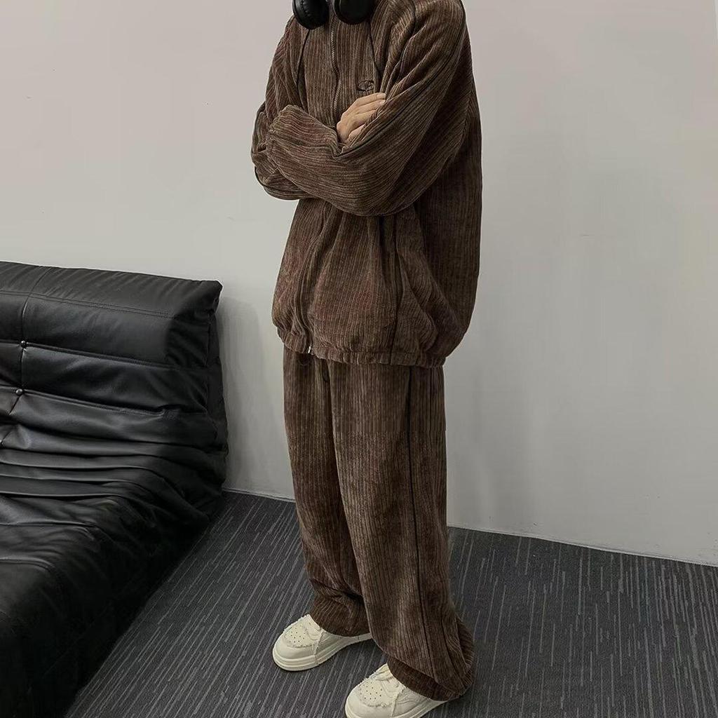 Herren Herbst/Winter Kord Braun Trainingsanzug Hoodie Jacke - Lässig, Vielseitig, Trendiger Grenzüberschreitender Amerikanischer Stil